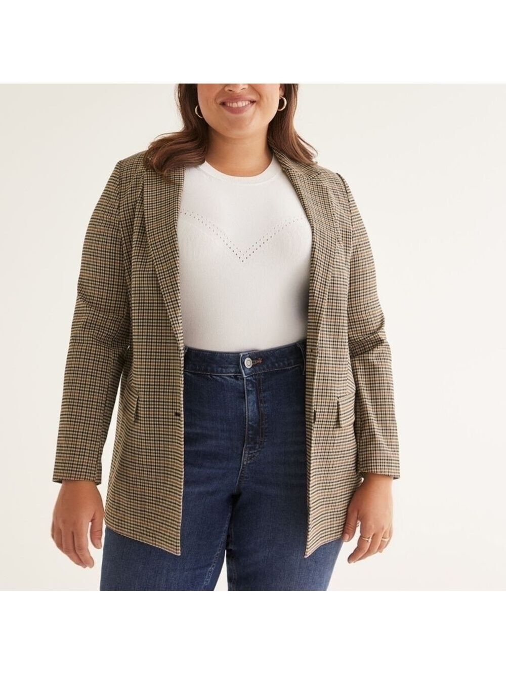 Vintage Embassy Square | Tan Houndstooth Plaid Men's Blazer